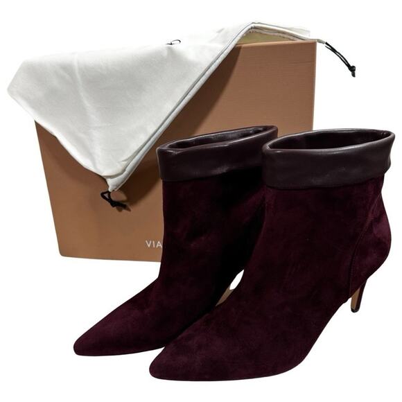 Via Spiga Giulia Suede Mulberry Maroon 9.5M Kitten Stiletto Women's Boot $295 - Picture 1 of 13